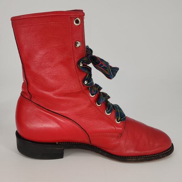 Vintage Justin Red Leather Lace-Up Boots Women’s 7.5B - Picture 8 of 16
